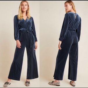 Ali & Jay Anthropologie Blue Velvet Jumpsuit Large